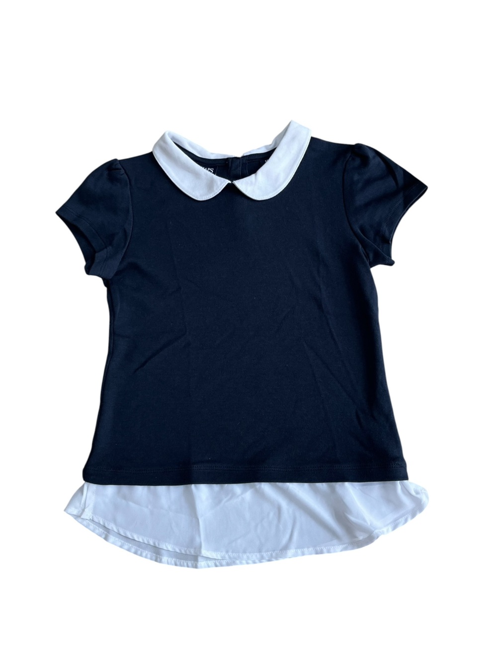 Chaps Dark Navy Blue Top w/ White Peter Pan Collar & Faux Undershirt, Size 8-10
